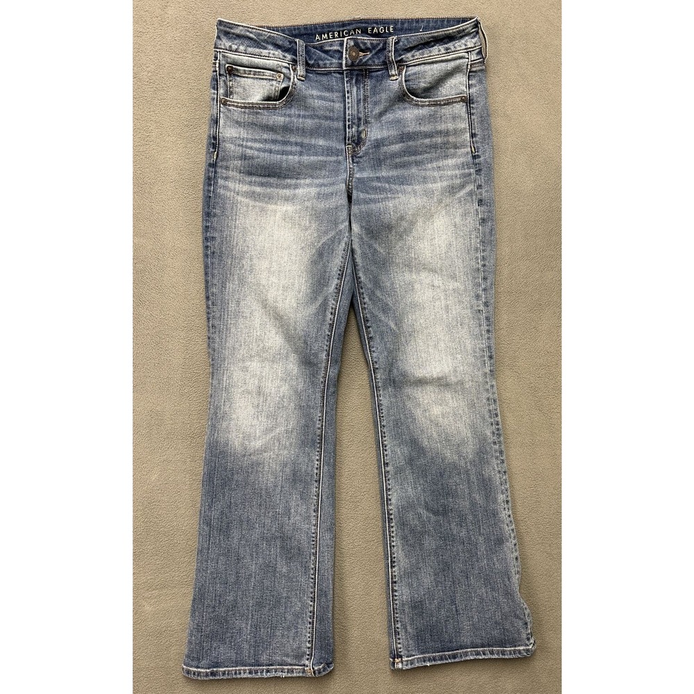 American Eagle Medium Wash Favorite Boyfriend Jeans Womens Sz 12 Flare Leg 34x31